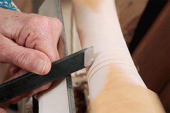 Cutting V-groove with skew chisel heel