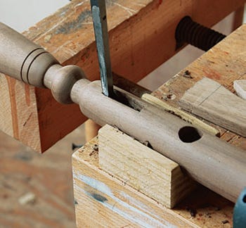 Chopping crest rail mortises on back posts