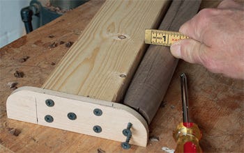 Measuring post in front rung mortising jig