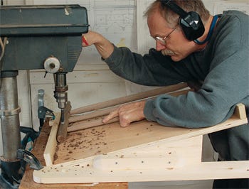 Drilling ladder mortises in a side-rung mortise jig