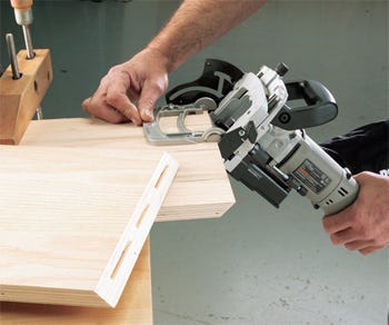 Splining a mitered joint with a biscuit joiner