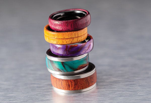 stack of wood and acrylic rings
