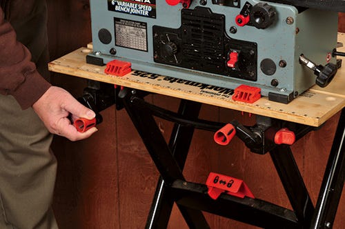 Setting up folding workstand for use with a variety of benchtop tools