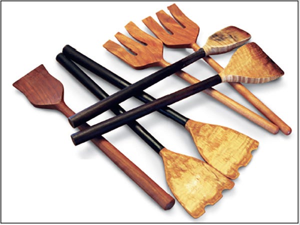 Salad forks and spatulas turned from ash wood