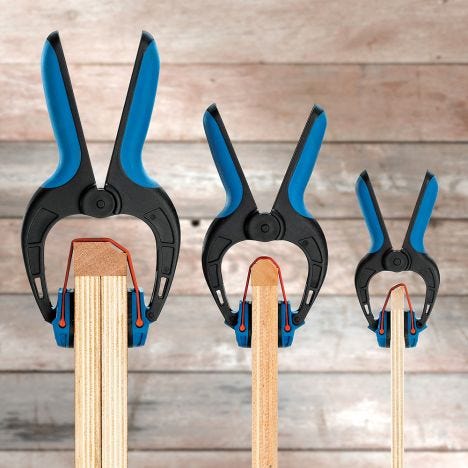 Three different sizes of Rockler bandi clamps
