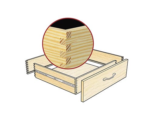 Drawing of a drawer with box joinery