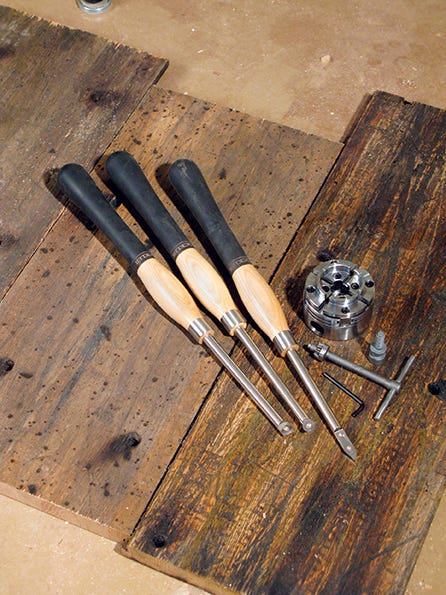 Basic set of full-size carbide turning tools and a scroll chuck