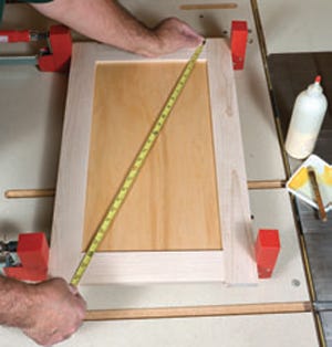 Measuring squareness of frame and panel cabinet door