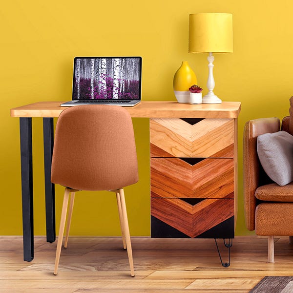 small desk project with chevron pattern on drawer faces