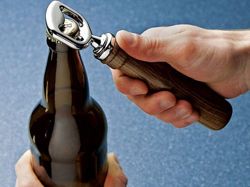 Using bottle opener with a turned handle