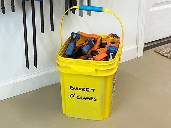 bucket full of clamps