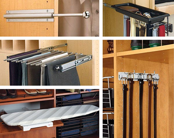 closet hardware accessories including pants racks and tie hooks