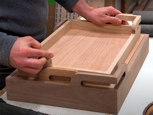 Stackable trays with offset handles cut with a cnc router