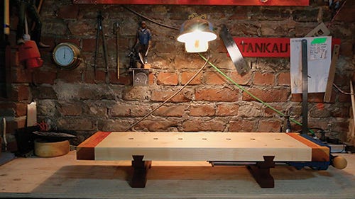 Finished mini workbench in a workshop