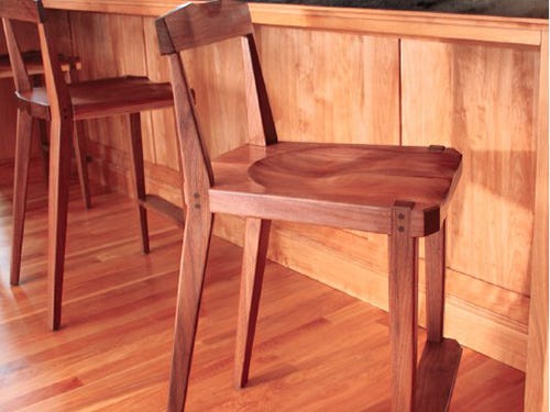 Bar-height walnut dining chair