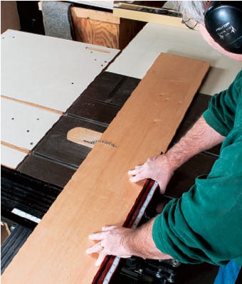 Cutting smaller plywood panels into sides for cabinetry