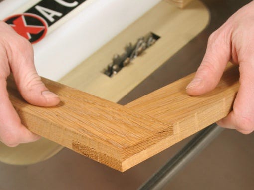 Close-up of glued half lap joint cut with dado blade