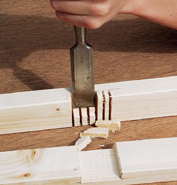 Chiseling half-lap joints for fold-up greenhouse