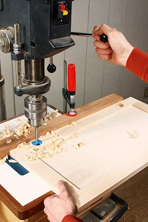 Using forstner bit to set up european hinge installation