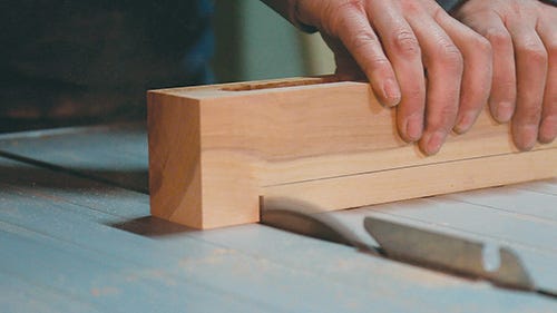 Carving out location for vise in mini workbench with table saw