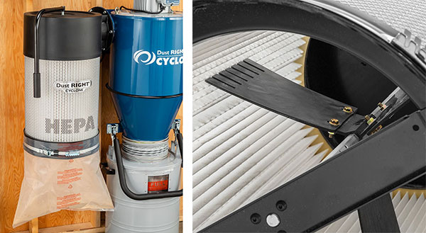 dust collector HEPA filter and cleaning paddles