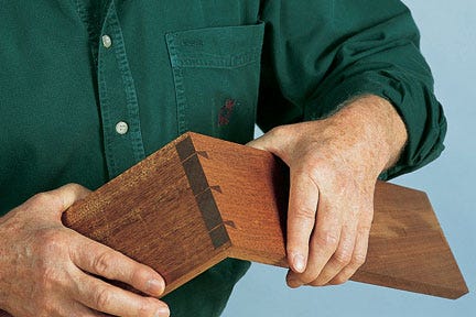 Showing a completed glued-up dovetail joint