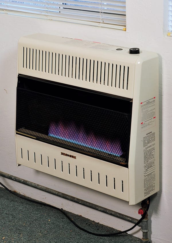 Direct vent wall heater with blue flame