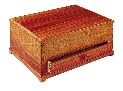 Dovetailed box constructed from handmade plywood and hardwood casing