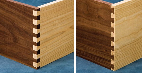 through and half-blind dovetail joints