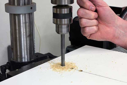 Drilling holes in circle cutting jig to set circle diameter