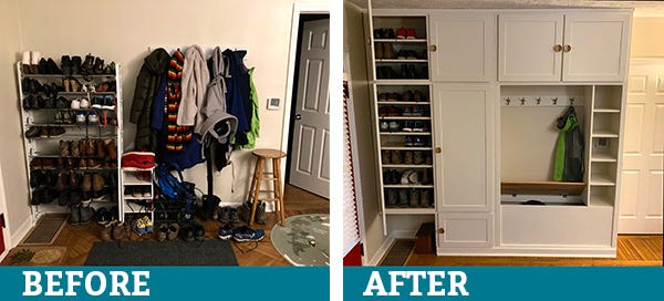 entry storage cabinet before and after
