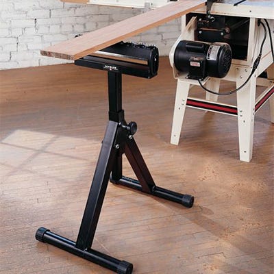 Using roller stand at a table saw as outfeed support