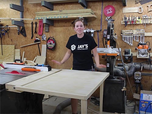 April Wilkerson and her shop-made table saw outfeed table