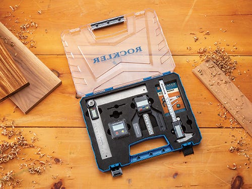 Rockler four piece digital measuring kit with storage case