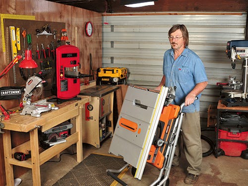 Benchtop power tools in a small scale woodworking shop