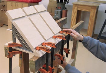 Attaching jig top to base at forty five degree angle