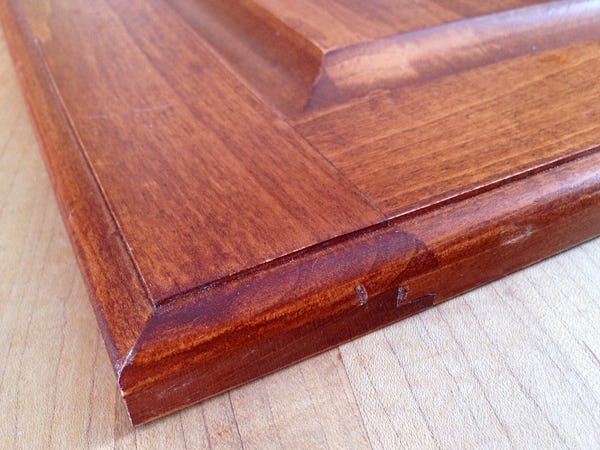 Close up of a frame joinery for a door that has been glued