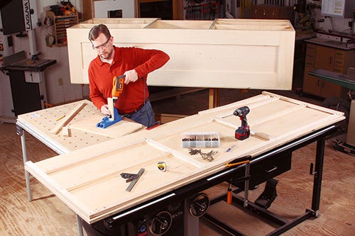 Drilling pocket holes for face frame installation