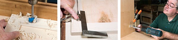Drilling and checking door hinge installation locations
