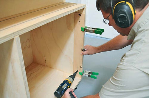 Setting hinge locations for miter saw station doors