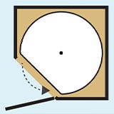 Diagram of a lazy susan with a flat shaped section