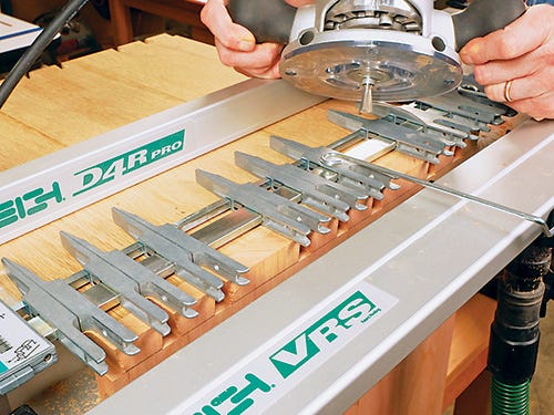 Leight d4r dovetail jig being used with a router
