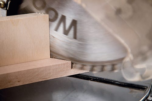 Cutting plywood edging with a compound miter saw and plywood blade