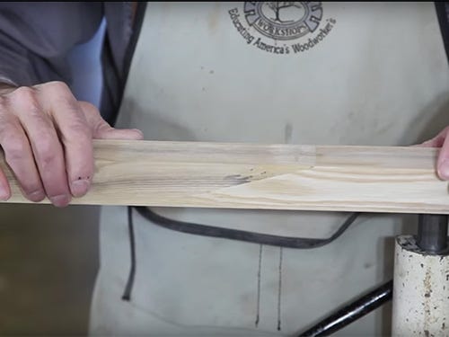 Two pieces of lumber joined with a scarf joint