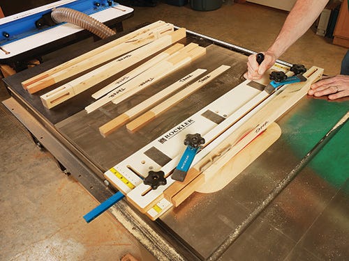 Making table leg taper cuts with tapering jig