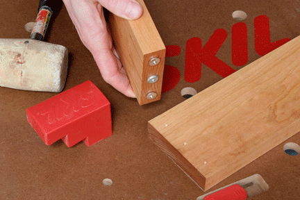 Using installed dowel points to mark other side of dowel joint