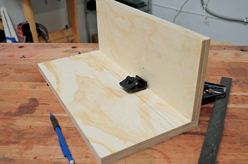 Setting up layout for miter saw workbench top and shelf