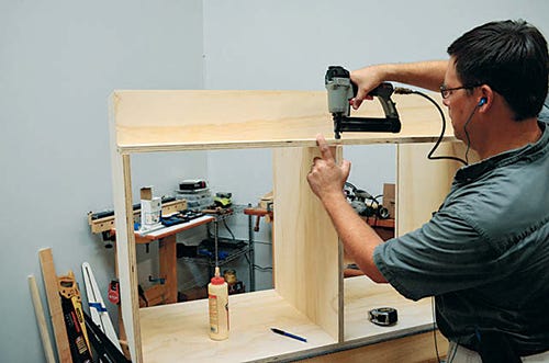Fastening miter station shelves in place during installation