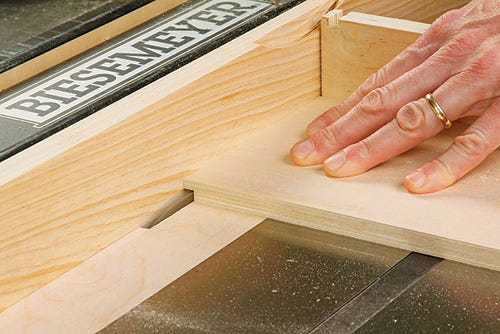 Making rabbet cut in outfeed table drawer front panel