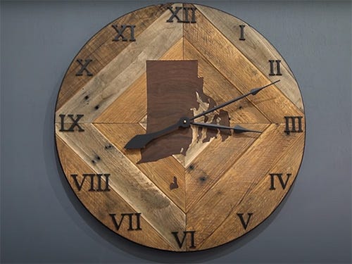 Large wall clock with an inlay of Rhode Island